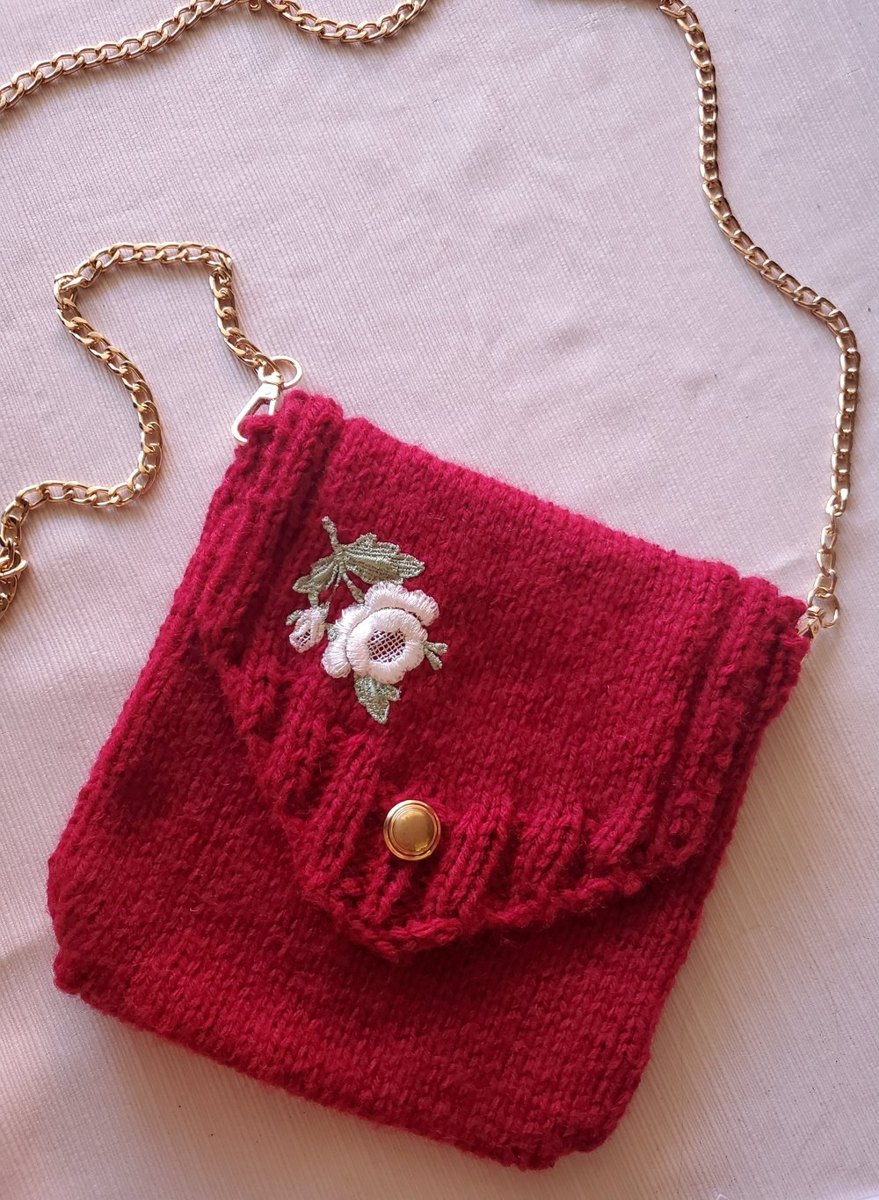 Red knitted handbag