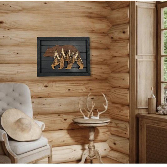 Bear in the woods layered wall art