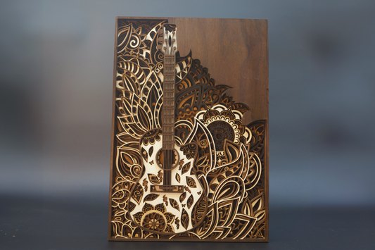 Layered wooden guitar artwork